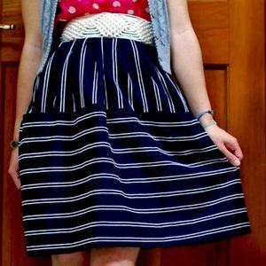 Anthropologie Skirt Maeve Blue/White Striped Textured Skirt Size 2